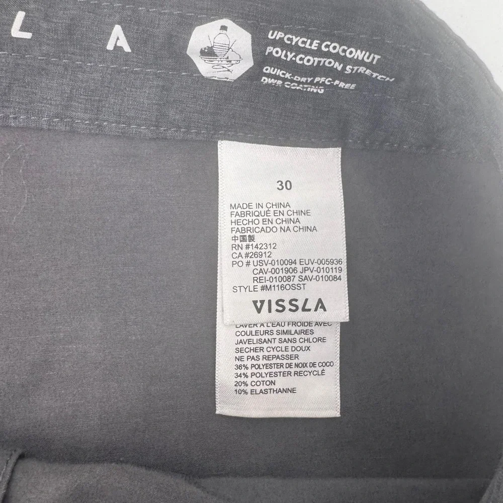 Vissla Seven Seas Board Shorts Mens 30 Charcoal Grey Stretch Coconut Surf Trunks